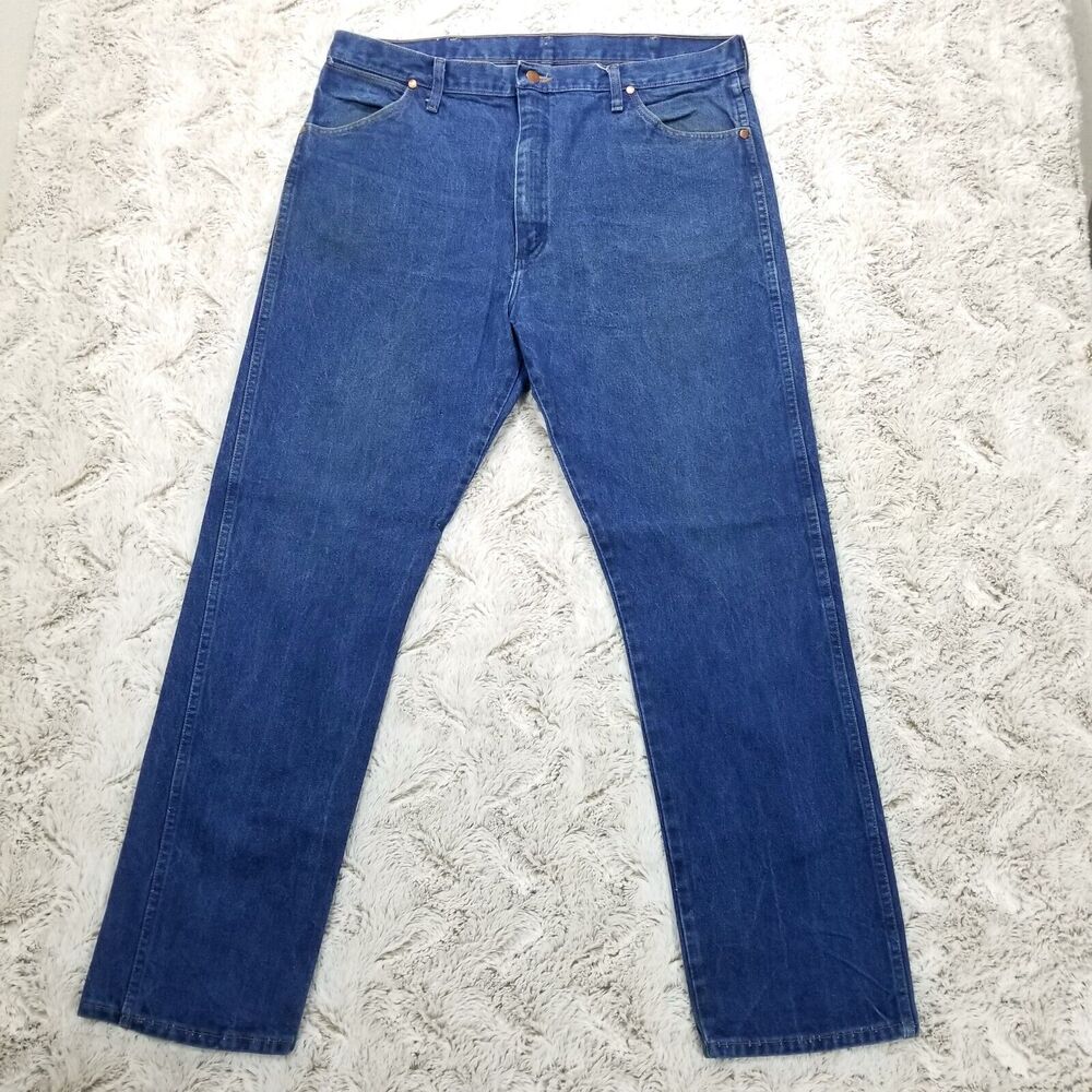 Wrangler Jeans Mens 40x32 Blue Straight Workwear Dark Wash Denim